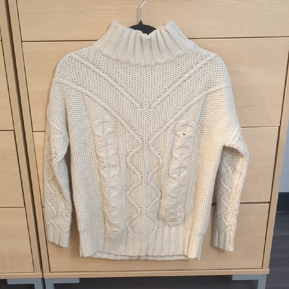 Chocolate Ivory Cable Knit Turtleneck Sweater